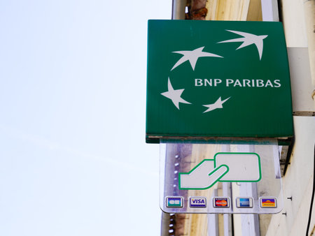 Bordeaux, Aquitaine France - 03 22 2021: BNP Paribas text office sign brand outside french paris agency bank officeのeditorial素材
