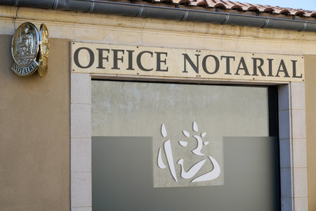 Bordeaux, Aquitaine France - 03 22 2021: Notaire french office notarial entrance windows sign text and logo notary agency in building facadeのeditorial素材