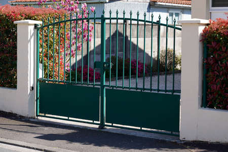 portal street suburb home steel dark green metal retro house gate garden access door