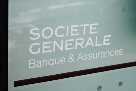Bordeaux, Aquitaine France - 03 29 2021: societe generale french brand text bank and logo sign front of entrance office agencyのeditorial素材