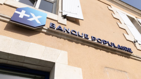 Bordeaux, Aquitaine France - 03 29 2021: Banque populaire sign text and logo brand for bank office french agencyのeditorial素材