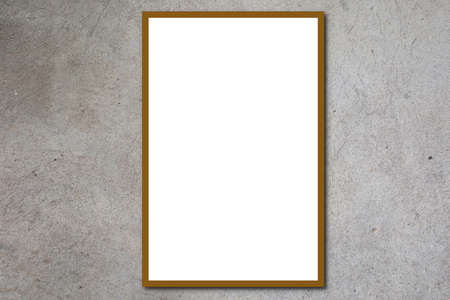 Portrait Wooden frame mockup on gray cement wall Poster mock up Indoor interior show text or productの写真素材