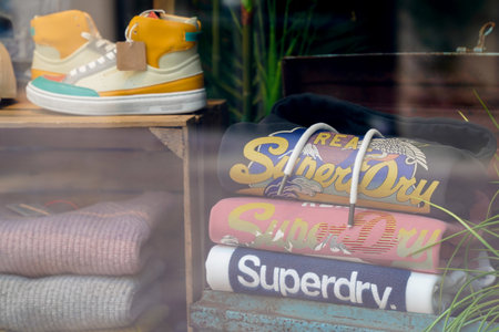 Bordeaux, Aquitaine France - 04 10 2021: Superdry logo sign and text brand of london British fashion...