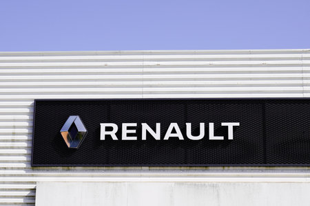 Bordeaux, Aquitaine France - 03 29 2021: Renault car logo brand on dealership store sign text french...