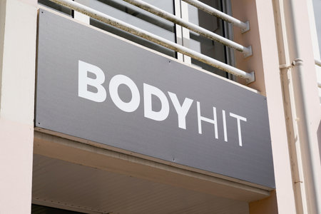 Bordeaux, Aquitaine France - 04 12 2021: Bodyhit logo brand and text sign front of sport agency for electro stimulation package sculpt bodyのeditorial素材