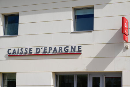 Bordeaux, Aquitaine France - 04 15 2021: caisse d'epargne sign text and logo brand front of french office bank agencyのeditorial素材