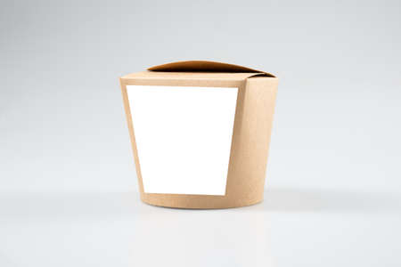 mockup packaging food box cardboard brown restaurant take-out mock up isolated on white backgroundの写真素材
