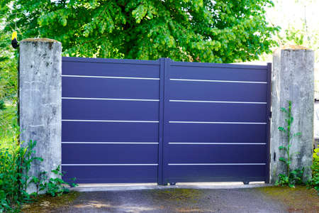 Aluminum modern home gray steel gate portal of suburb house door