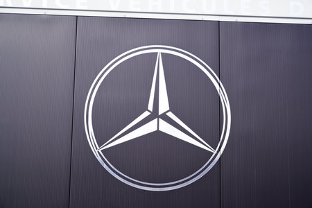Bordeaux, Aquitaine France - 05 18 2021: Mercedes Benz logo brand dealership sign text on wall store...