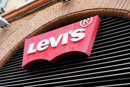 Bordeaux, Aquitaine France - 05 27 2021: Levi's Store logo brand and red text sign of American...