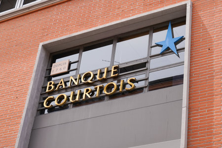 Bordeaux, Aquitaine France - 05 27 2021: Banque Courtois sign brand and text logo front of main office oldest French bank agency windowsのeditorial素材