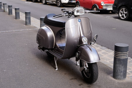 Bordeaux, Aquitaine France - 05 27 2021: Vintage Vespa scooter gray in sixties concept parked in streetのeditorial素材