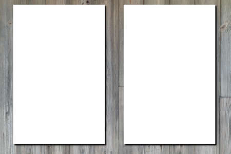 mock up blank paper sheet white empty for two page brochure on wooden plank background mockupの写真素材