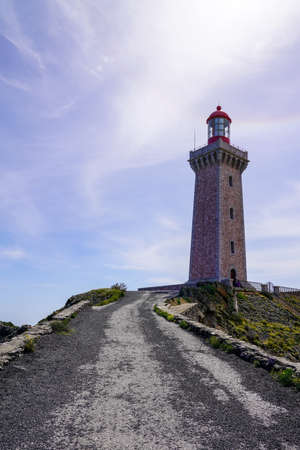 Lighthouse access of Cap Bear on coast shores of the Mediterranean Sea in Port-Vendres Franceの写真素材