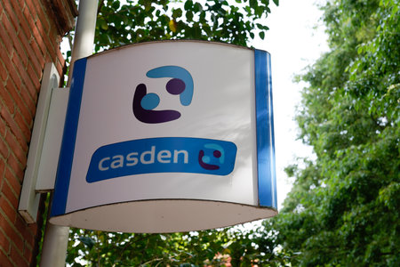 Toulouse, Occitanie France - 06 16 2021: Casden sign text and logo brand front of bank agency...