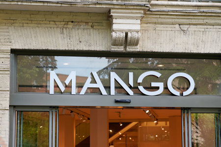 Toulouse, Occitanie France - 06 20 2021: Mango logo shop sign and brand text store spain clothing boutique manufacturing brand companyのeditorial素材