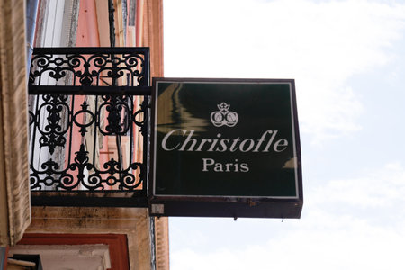 Toulouse, Occitanie France - 06 16 2021: Christofle logo text and brand sign on shop goldsmith and tableware company storeのeditorial素材