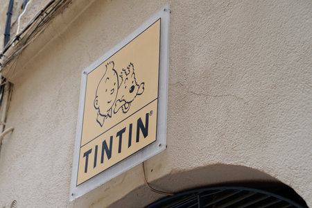 Toulouse, ocitanie France - 06 25 2021: Tintin logo text and brand sign store of comic hero shop sell book comics boutique toys and derivative productsのeditorial素材