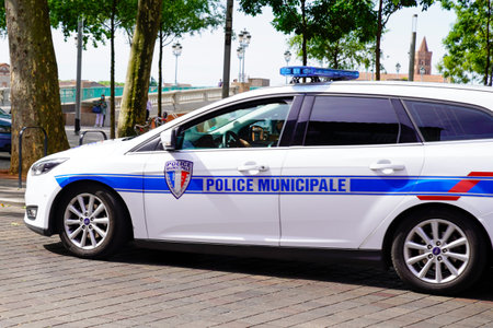 SÃ¨te, ocitanie France - 06 30 2021: ford car with sign and symbol of French national police parked in city streetのeditorial素材