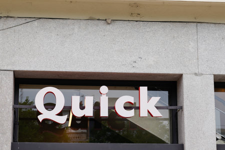 Bordeaux, Aquitaine France - 07 04 2021: Quick restaurant sign text and brand logo facade of hamburger fast food restaurantのeditorial素材