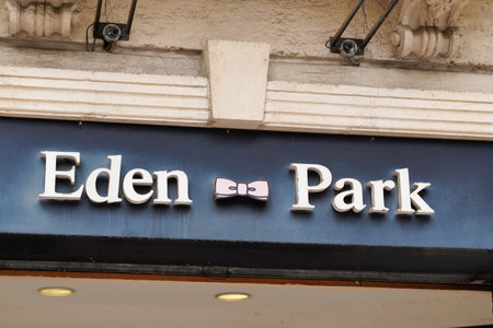 Toulouse, ocitanie France - 06 30 2021: Eden Park pink bow tie brand and text sign logo shop of store rugby clothing boutiqueのeditorial素材