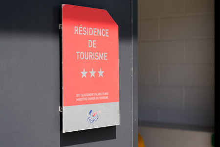 Toulouse, ocitanie France - 06 30 2021: residence de tourisme three stars 3 french Quality Tourism logo label and text sign state-guaranteed hospitality furnished tourist accomodationのeditorial素材