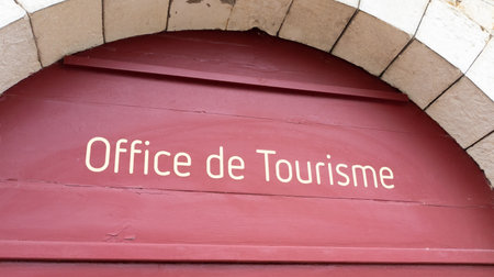 Montpellier, ocitanie France - 06 30 2021: office de tourisme france logo text sign on entrance wall building means information tourism center in french for touristのeditorial素材