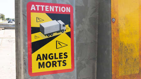 blind spots french text stickers mandatory on France trucks means beware of blind spots
