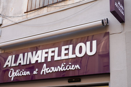 Bordeaux, Aquitaine France - 07 30 2021: alain afflelou text brand and sign logo of optical store front shop sale optic medic eyewearのeditorial素材