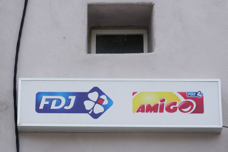 toulouse, occitanie France - 06 25 2021: FDJ amigo logo brand and sign text of France national lottery operator agency Francaise des Jeux shop office facadeのeditorial素材