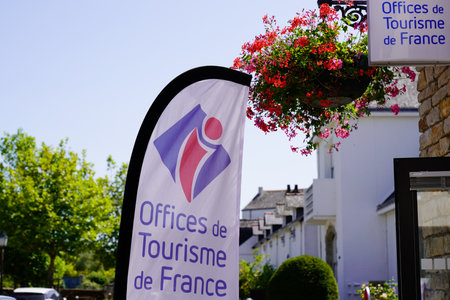 Bordeaux, Aquitaine France - 07 30 2021: office de tourisme in france i brand sign and logo text on flag of French tourism agency to help touristのeditorial素材