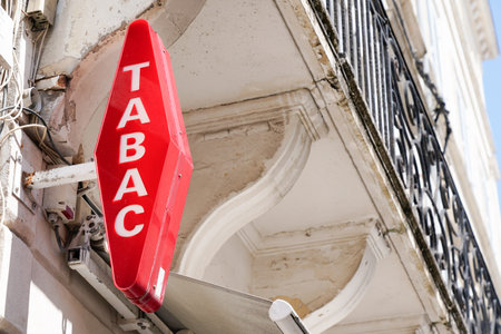 Bordeaux, Aquitaine France - 08 20 2021: French brand Red shop tobacco sign with french white text tabac store logoのeditorial素材