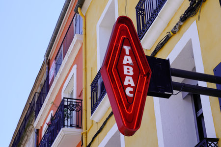 Bordeaux, Aquitaine France - 08 20 2021: Tabac french Red brand logo and store tobacco sign text on shop in franceのeditorial素材