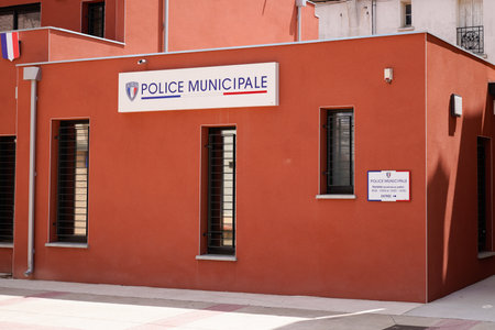 Bordeaux, Aquitaine France - 08 20 2021: police municipale text logo and sign in french center city under office buildingのeditorial素材