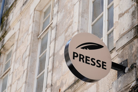 Bordeaux, Aquitaine France - 08 20 2021: Presse french sign brand and text logo newspaper store seller press facade shopのeditorial素材