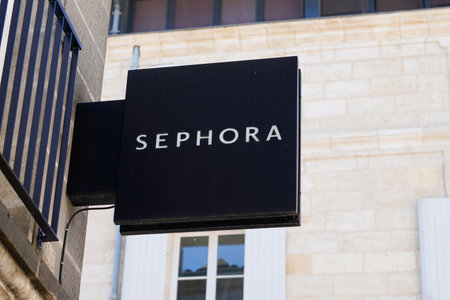 Bordeaux, Aquitaine France - 08 25 2021: Sephora sign text and brand logo on shop French chain of perfumery fashion cosmetics storeのeditorial素材