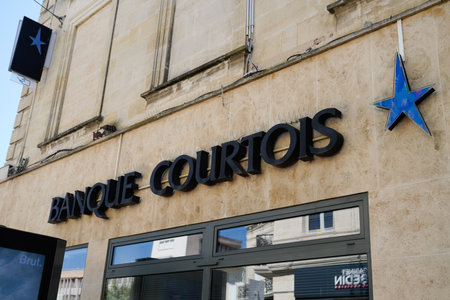 Bordeaux, Aquitaine France - 08 25 2021: Banque Courtois brand logo sign office French bank sign agencyのeditorial素材