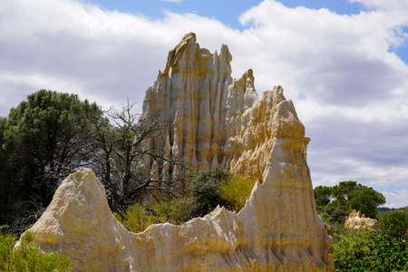 geological stone erosion Organs of Ille-sur-TÃªt fairy chimneys tourist site in Languedoc Franceの写真素材