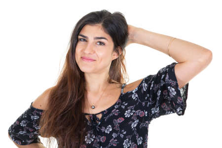 portrait young woman holding notebooks isolated on white background