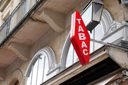 Bordeaux, Aquitaine France - 09 10 2021: tabac french logo brand and sign text front of store tobacco shop in france cityのeditorial素材