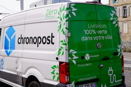 Bordeaux , Aquitaine France - 09 09 2021 : Chronopost electric delivery van sign logo and brand text...