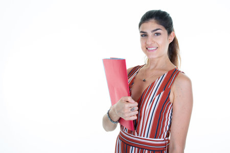 executive smiling woman business and student on white background aside blank copy space