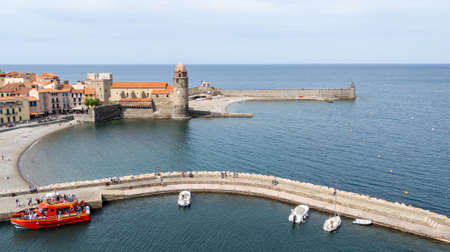 Royal harbour port in Collioure city in Franceの写真素材