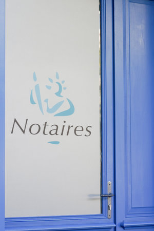 Bordeaux , Aquitaine  France - 09 30 2021 : notary sign logo and brand text in building office door entrance french Notaire agencyのeditorial素材