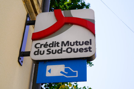 Bordeaux , Aquitaine  France - 09 20 2021 : Credit mutuel du sud ouest sign text and logo brand on bank southwest office agencyのeditorial素材