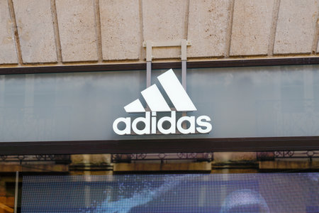 Bordeaux, Aquitaine France - 10 25 2021: adidas logo sign and text brand front of sporty shop shoes manufactures of sport footwearのeditorial素材