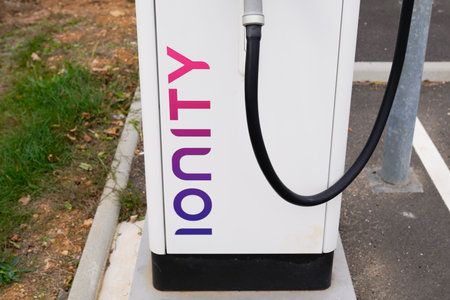 Bordeaux, Aquitaine France - 11 02 2021: Ionity ev electric car charging point station park vehicle screenのeditorial素材
