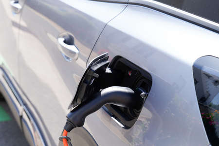 car charging electric vehicle ve on station chargerの写真素材