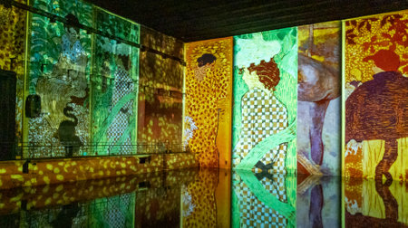 Bordeaux, Aquitaine France - 11 11 2021: Les Bassins de LumiÃ¨res immersive exhibition retraces the fascination of Bonnard and Dufy for the Mediterraneanのeditorial素材