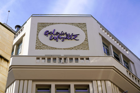 Bordeaux, Aquitaine France - 11 11 2021: Galeries Lafayette sign brand and text logo on large city center market french storeのeditorial素材